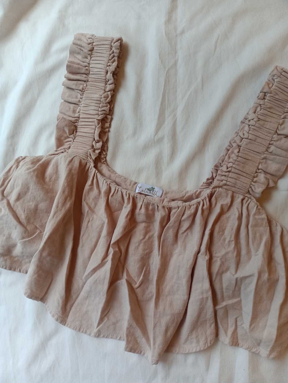 Lelasilk Linen Ruffle Crop Top Boho Ruffle Strap Boutique M/L